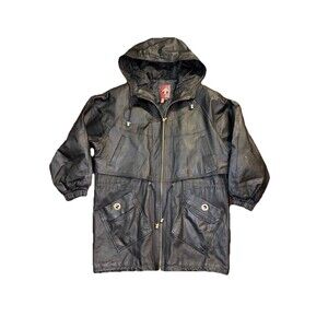 Luxury Hooded Leather Trench Coat Jacket Women’s L Motorcycle Duster Cyberpunk